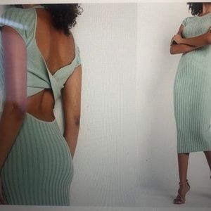 Express Ribbed Twist Back Short Sleeve Midi Sweater Dress